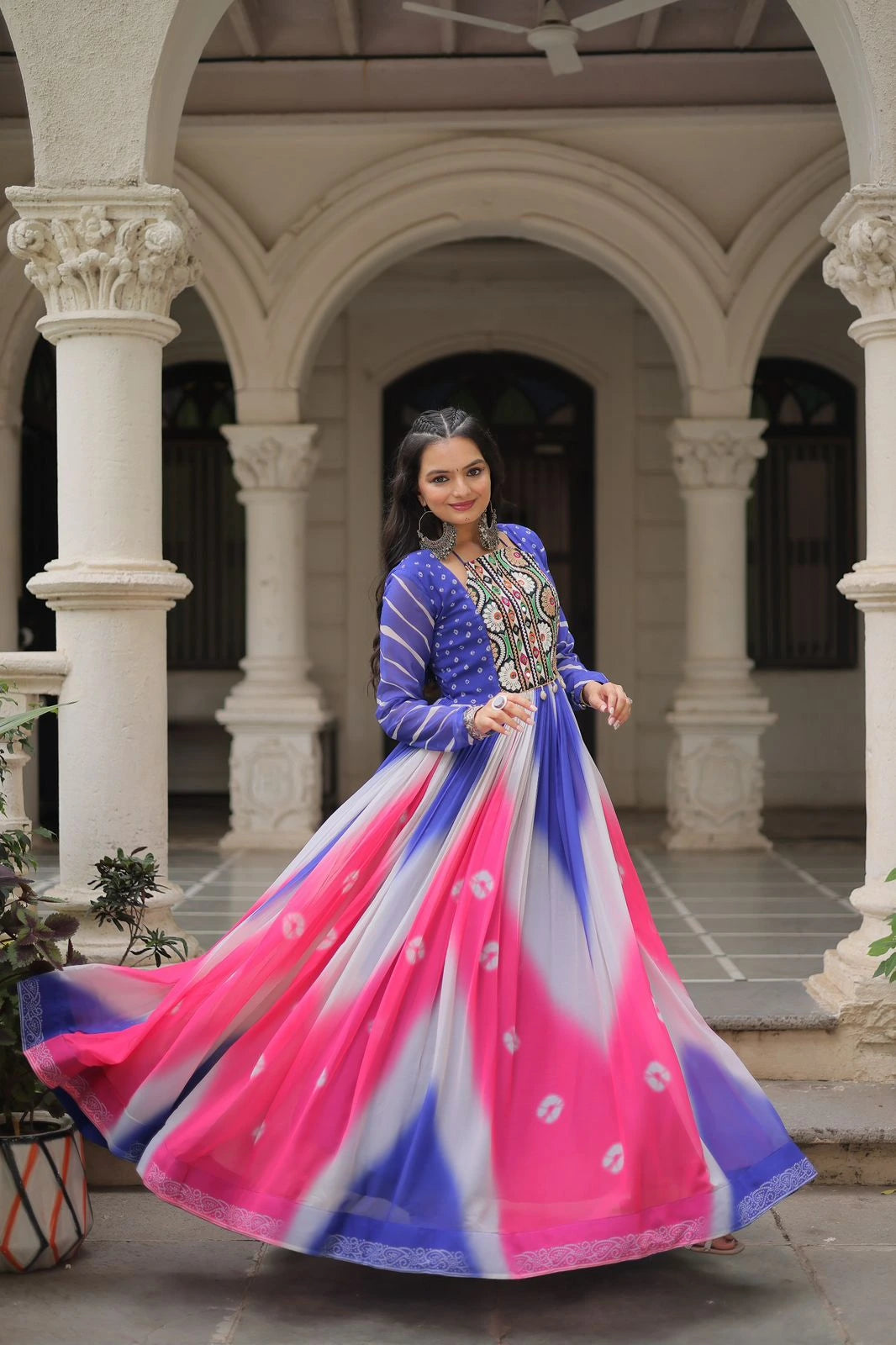 Navy Blue Faux Georgette Dress Kalyanja Fashion